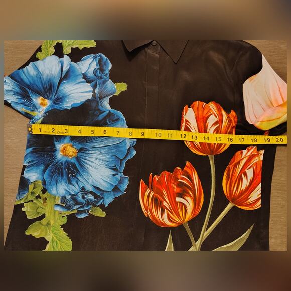 Alice + Olivia Willa Silk Le Parisien Floral Placket Top Blouse  Medium FLAW - Picture 7 of 16